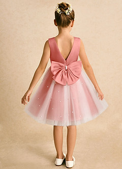 Azazie Esme Flower Girl Dresses Salmon Pink Ball-Gown Bow Tulle Dress image1