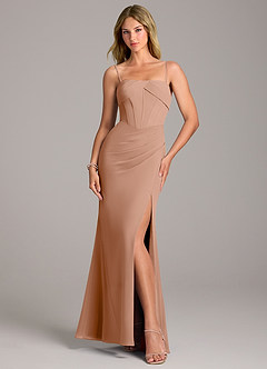 Azazie Chantel Bridesmaid Dresses Champagne Rose Sheath Strapless Chiffon Convertible Dress image5