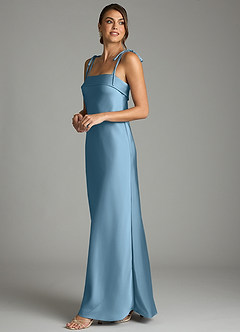 Azazie Ellia Robes de demoiselle d'honneur Robe Fourreau en Satin extensible Arc Acier Bleuté image4