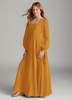 Azazie Leonia Junior Butterscotch A-Line with Pockets Chiffon Dress image4