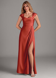 Azazie Laila Bridesmaid Dresses Rust A-Line Pleated Stretch Satin Dress image4