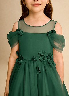Azazie Juni Flower Girl Dresses Dark Green Ball-Gown Pleated Tulle Dress image9