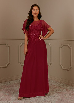 Azazie Cavell Mother of the Bride Dresses Burgundy A-Line Sequins Mesh Dress image1