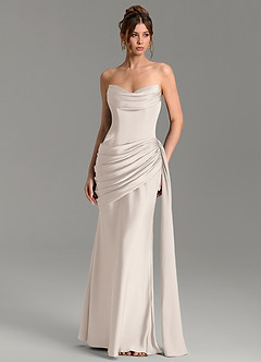 Azazie Zorah Bridesmaid Dresses White Alabaster Mermaid Corset Stretch Satin Convertible Dress image4