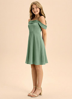Azazie Anselie Junior Vestido de Matcha de Satén Elástico de Corte en A con Plisado image4