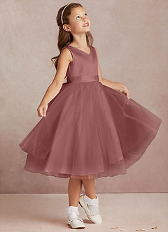 Azazie Marlee Flower Girl Dresses Desert Rose A-Line Pleated Matte Satin Dress image2