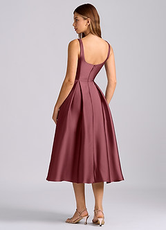 Azazie Amalie 신부 들러리 드레스 A라인 주름진 스트레치 새틴 티 길이 드레스 image5