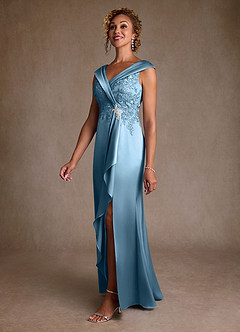 Azazie Santa Monica vestidos de madre de la novia Vestido de Azul Acero de Encaje de Corte en A image4