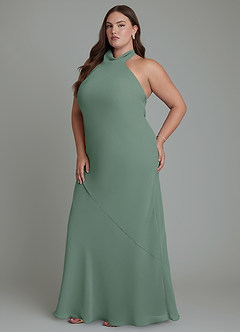 Azazie Velli Bridesmaid Dresses Eucalyptus Mermaid High Neck Chiffon Dress image12