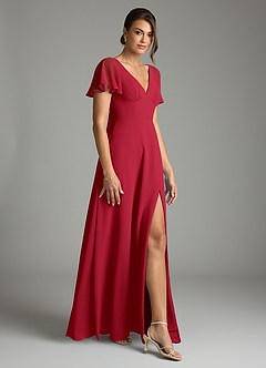 Azazie Kimber Bridesmaid Dresses Scarlet A-Line Flounce Sleeve Chiffon Dress image6