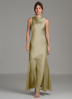 Azazie Kiara Bridesmaid Dresses Moss Green Mermaid Pleated Stretch Satin Dress image5
