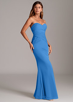 Azazie Katelyn Bridesmaid Dresses Blue Jay Sheath Strapless Mesh Convertible Dress image4