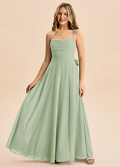 Azazie Bear Junior Dusty Sage A-Line Pleated Chiffon Dress image4