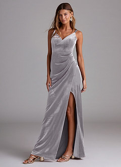 Azazie Leo Bridesmaid Dresses French Lilac Sheath Pleated Velvet Dress image1