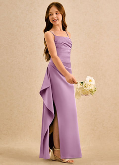 Azazie Cannoli Girls Formal Blumenmädchenkleider A-Linie Plissee Stretch-Satin Kleid Blauregen image5