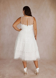 Azazie Azul Wedding Dresses A-Line Sweetheart Lace Tulle Tea-Length Dress image14