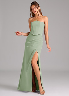 Azazie Jenine Brautjungfernkleider Meerjungfrau-Linie Schulterfrei Chiffon Kleid Staubiger Salbeigrün image3