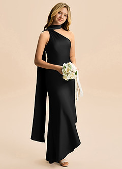 Azazie Briony Junior Etui Plissee Stretch-Satin Kleid Schwarz image4