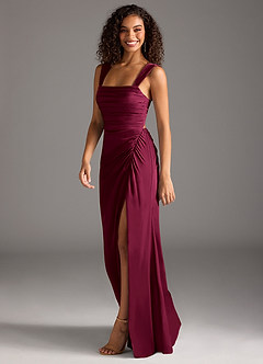 Azazie Jesaphine Bridesmaid Dresses Burgundy Sheath Bow Stretch Satin Dress image6
