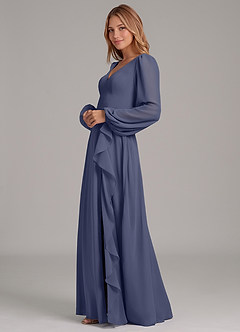 Azazie Simone Bridesmaid Dresses Stormy A-Line Long Sleeve Chiffon Dress image6