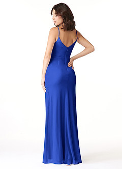 Azazie Deandra Vestidos de damas de honor Vestido de Azul Real de Malla de Sirena con Plisado image4