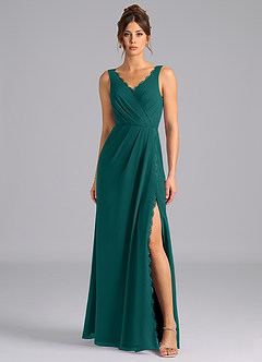 Azazie Bernice Final Sale Peacock A-Line Pleated Chiffon Dress image4