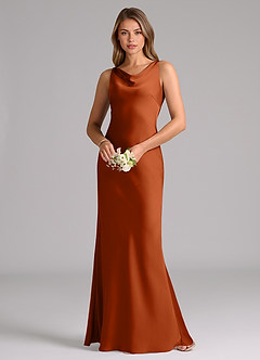 Azazie Allettie Bridesmaid Dresses Burnt Orange Mermaid Stretch Satin Dress image3