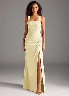 Azazie Jesaphine Bridesmaid Dresses Lemon Sorbet Sheath Bow Chiffon Dress image5