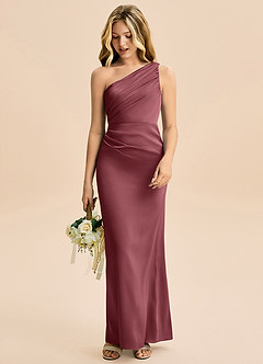 Azazie Akilah Junior Etui Plissee Stretch-Satin Kleid Wüstenrose image3