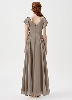 Azazie Caria Junior Taupe A-Line Pleated Chiffon Dress image4