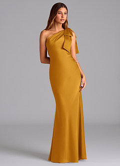 Azazie Yuanna Bridesmaid Dresses Butterscotch Mermaid One Shoulder Stretch Satin Dress image5