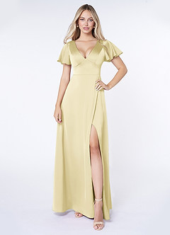 Azazie Lani Brudtärnklänningar Klä av A-Linje i Stretch Satin Volangärm Citronsorbet image1