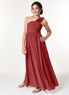 Azazie Flower Junior Rust A-Line Pleated Chiffon Dress image5