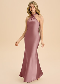 Azazie Chickie Junior Robe Fourreau en Satin extensible Plissée Rose Poussiéreuse image5