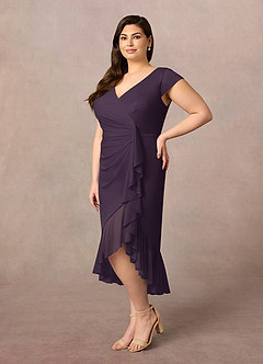 Azazie Renetta Mother of the Bride Dresses Plum Sheath V-Neck Pleated Mesh Dress image9