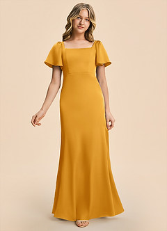 Azazie Chace Junior Butterscotch Sheath Stretch Satin Dress image5