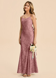 Azazie Lioren Junior Dusty Rose Mermaid Ruched Floral Burnout Dress image2