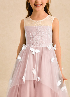 Azazie Mariposa Abiti da Ragazza di Fiori Abito Principessa in Tulle Pizzo Rosa Cipria image6