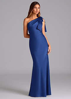 Azazie Yuanna Bridesmaid Dresses Royal Blue Mermaid One Shoulder Stretch Satin Dress image5