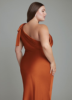 Azazie Yuanna Bridesmaid Dresses Cinnamon Mermaid One Shoulder Stretch Satin Dress image14