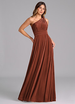 Azazie Charlize Bridesmaid Dresses Terracotta A-Line One Shoulder Velvet Dress image4
