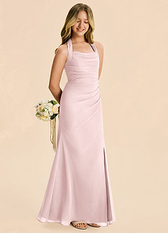 Azazie Destiny Junior Blushing Pink Sheath Ruched Chiffon Dress image3