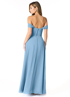 Azazie Kaitlynn Bridesmaid Dresses Steel Blue Empire Ruched Chiffon Convertible Dress image3