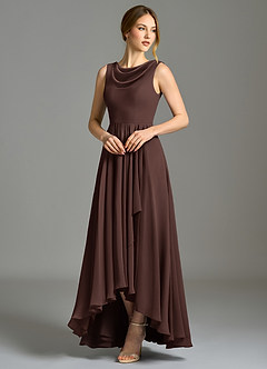 Azazie Wonderland Jurken voor bruidsmeisjes Jurk van Chiffon met A-Lijn Geplooid Ganache image3