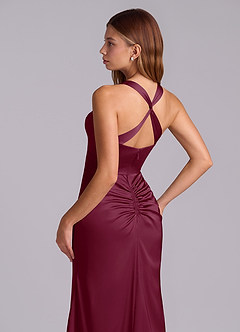 Azazie Amelie Bridesmaid Dresses Mulberry A-Line Pleated Stretch Satin Dress image2