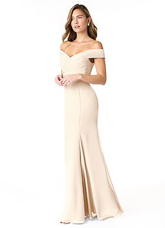 Azazie Lecia Vestidos de damas de honor Vestido de Alabastro Blanco de Gasa de Imperio Convertible con Plisado fuera del hombro image3