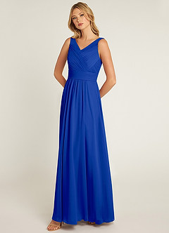 Azazie Pierrette Bridesmaid Dresses Royal Blue A-Line Pleated Chiffon Dress image3