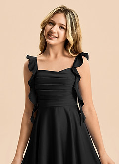 Azazie Kira Junior Robe Trapèze en Satin extensible Rayé Noir image7