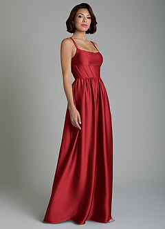 Azazie Mona Bridesmaid Dresses Scarlet A-Line Corset Stretch Satin Dress image5