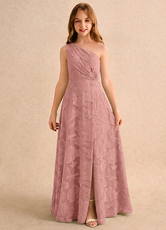 Azazie Pudles Girls Formal Robe Demoiselle D'honneur Fillette Robe Trapèze en Blumen-Burnout Asymétrique Rosette image4